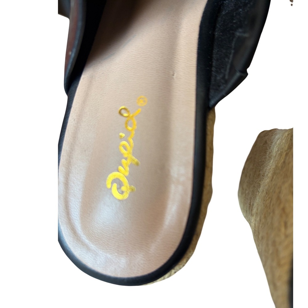 Qupid Black Faux Leather Espadrille Platform Mule Sandals Peep Toe Block Heel 10 - Picture 6 of 8